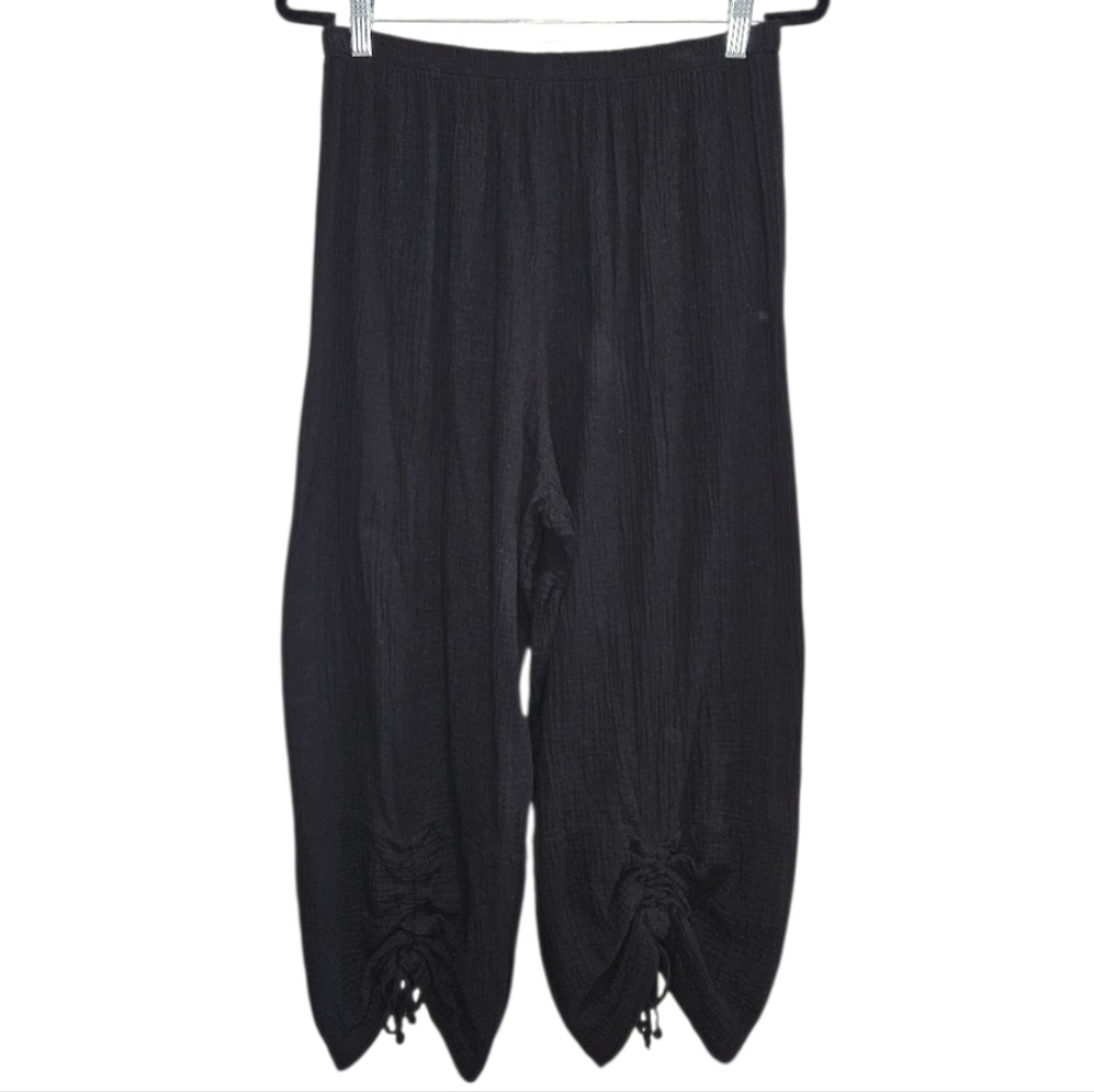 Bryn Walker Pants Size Medium Tie Scrunch Pull On Elastic 100% Linen Black